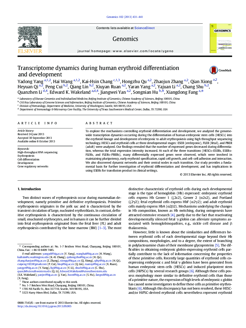 Transcriptome dynamics during human erythroid differentiation and development