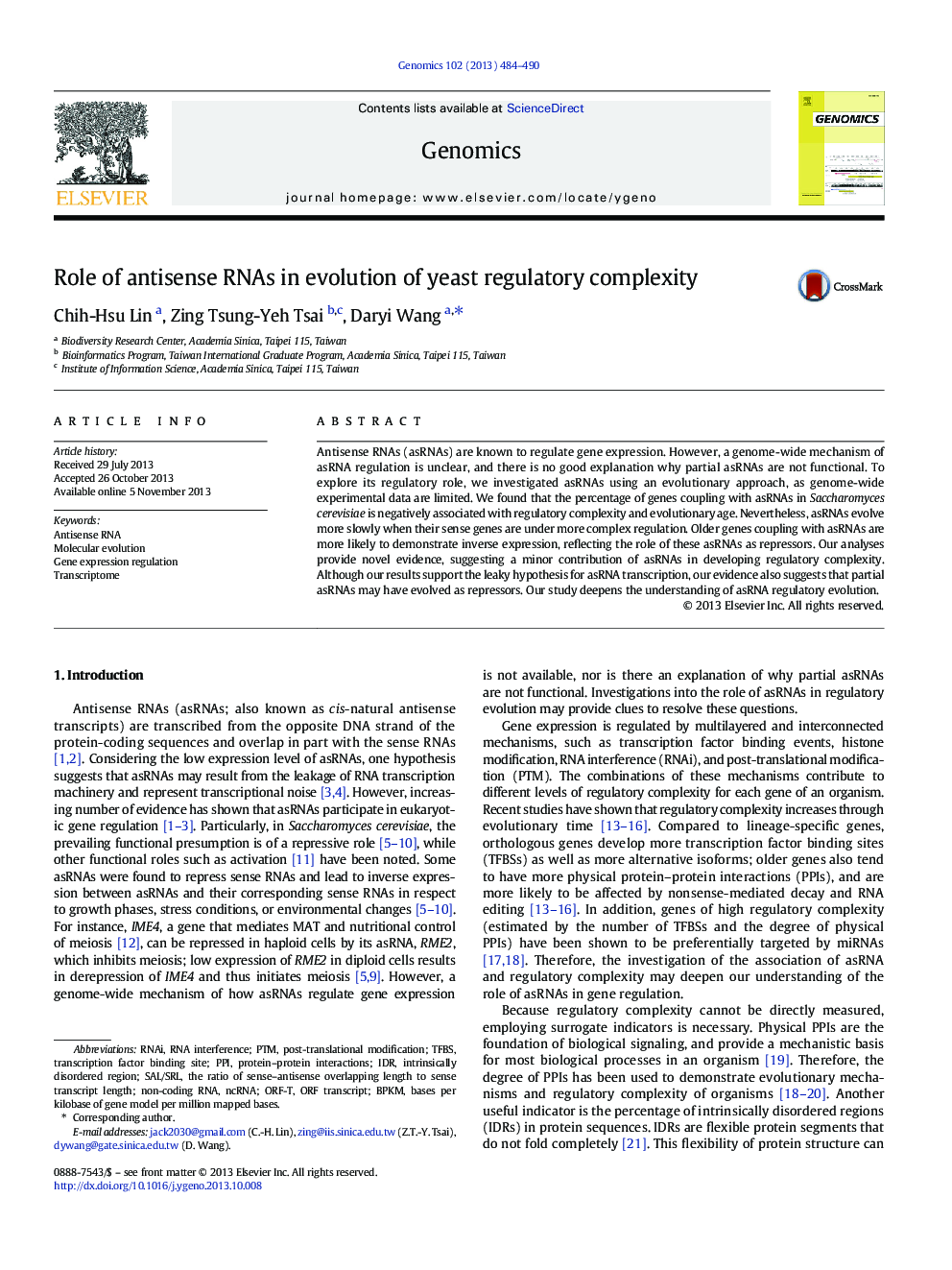 Role of antisense RNAs in evolution of yeast regulatory complexity