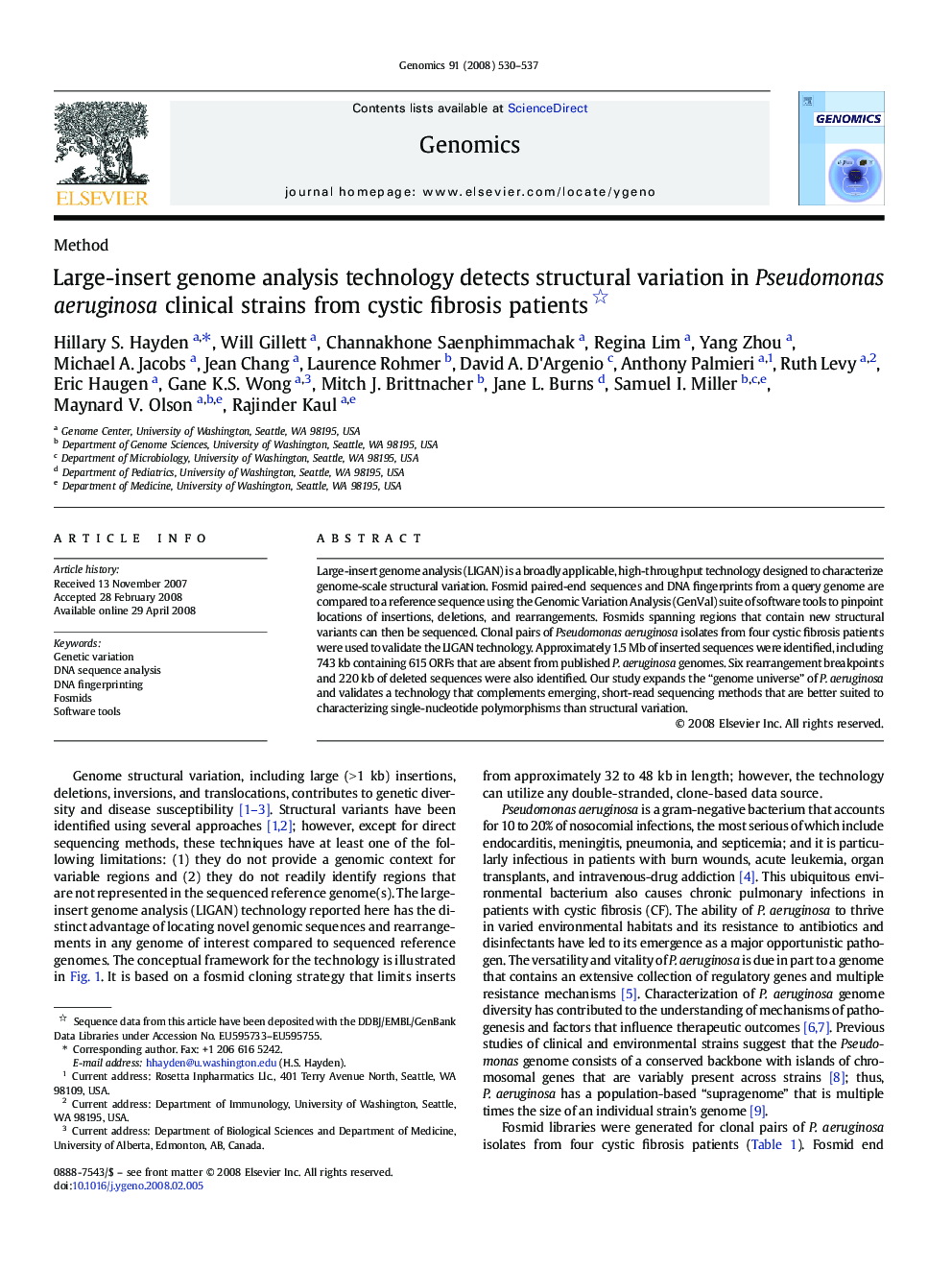 Large-insert genome analysis technology detects structural variation in Pseudomonas aeruginosa clinical strains from cystic fibrosis patients 