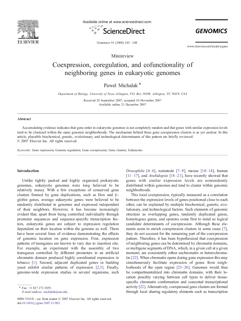 Coexpression, coregulation, and cofunctionality of neighboring genes in eukaryotic genomes