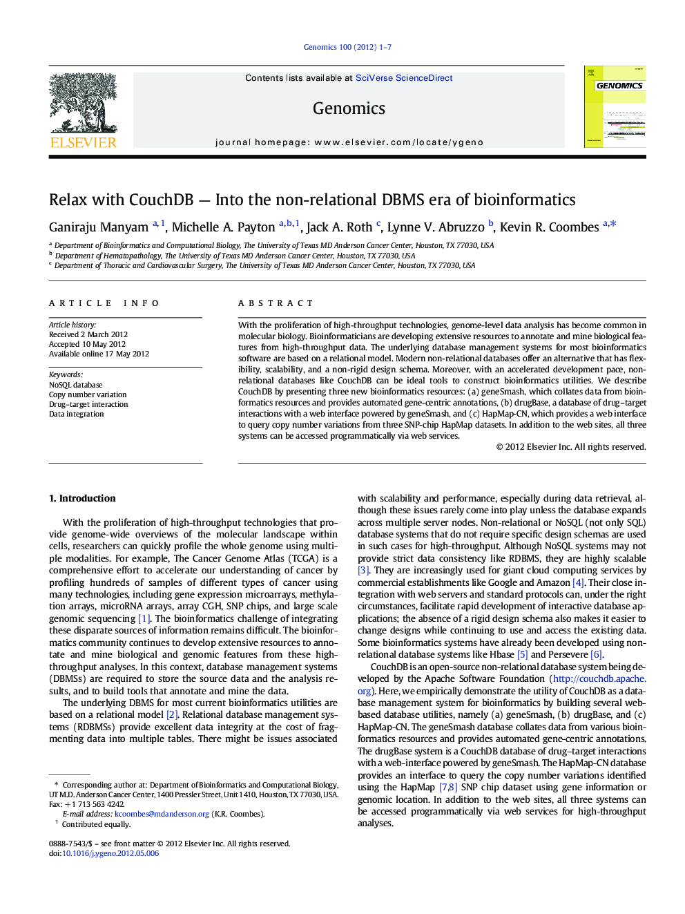 Relax with CouchDB — Into the non-relational DBMS era of bioinformatics