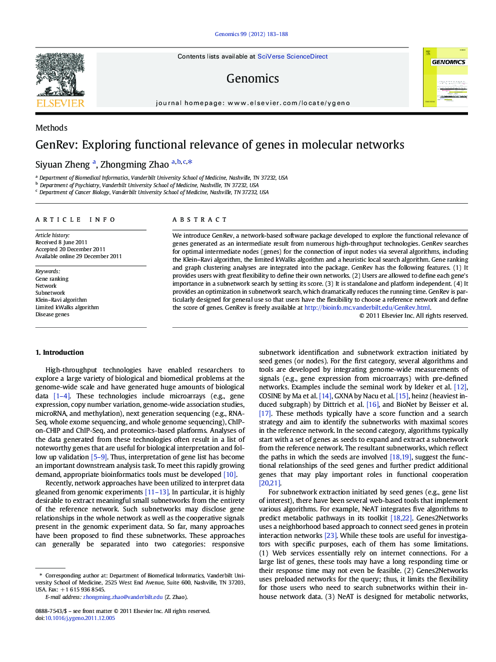 GenRev: Exploring functional relevance of genes in molecular networks