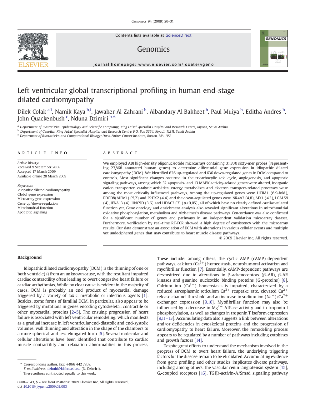 Left ventricular global transcriptional profiling in human end-stage dilated cardiomyopathy