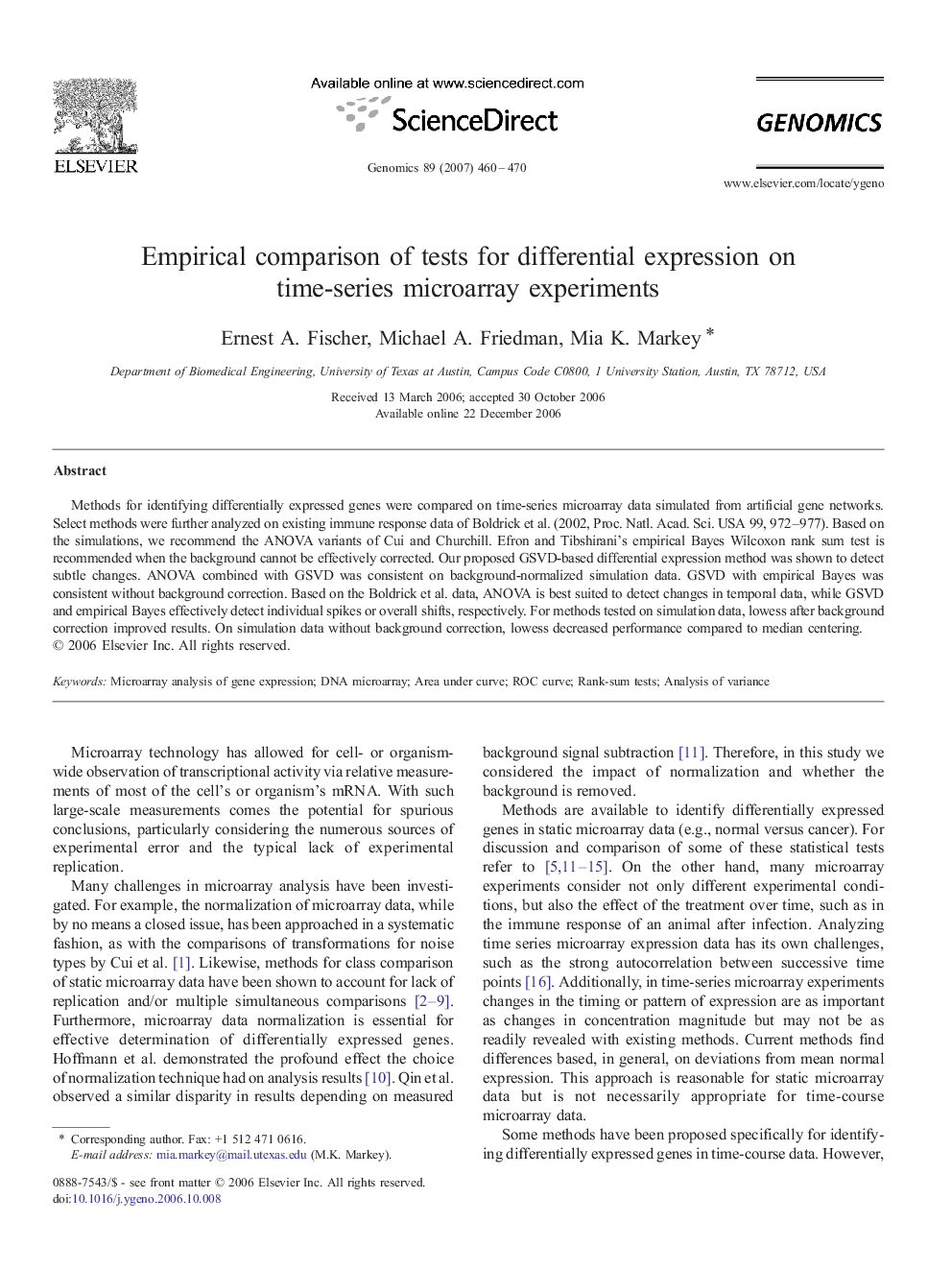 Empirical comparison of tests for differential expression on time-series microarray experiments