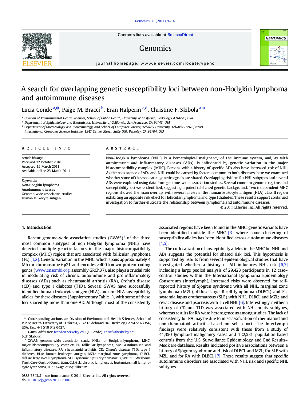 A search for overlapping genetic susceptibility loci between non-Hodgkin lymphoma and autoimmune diseases