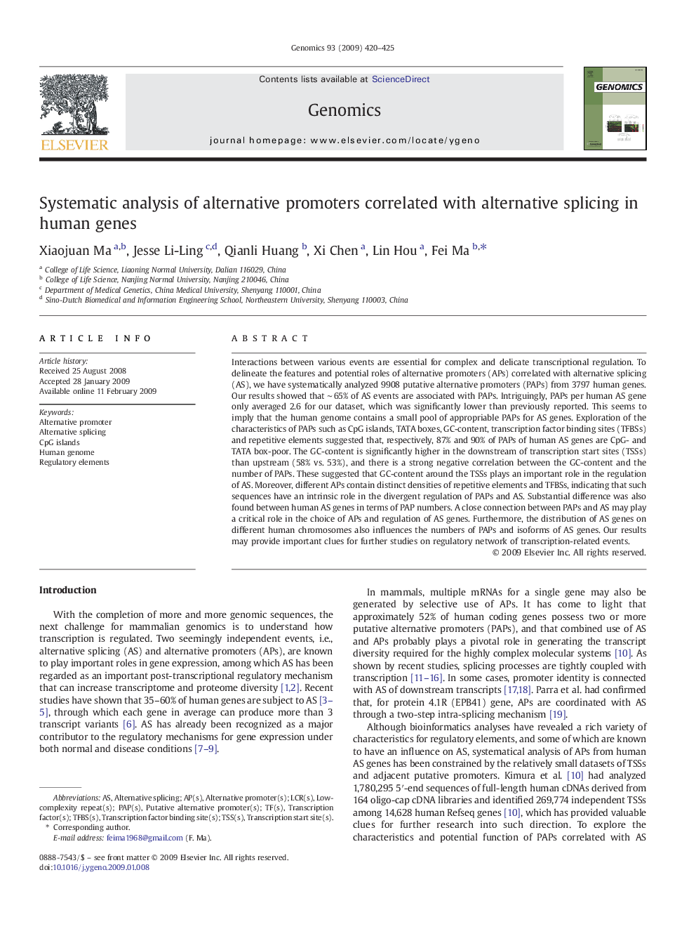 Systematic analysis of alternative promoters correlated with alternative splicing in human genes