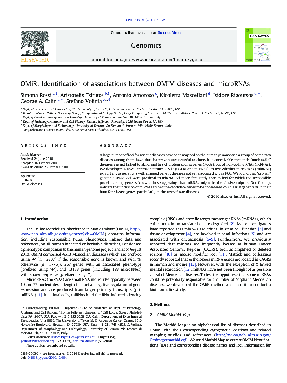 OMiR: Identification of associations between OMIM diseases and microRNAs