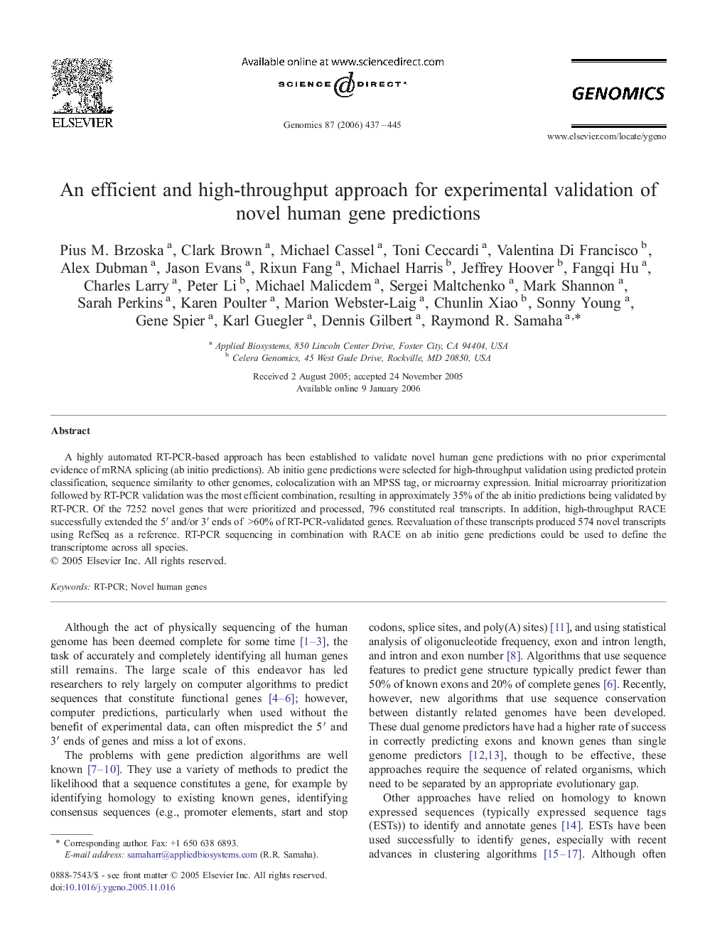 An efficient and high-throughput approach for experimental validation of novel human gene predictions