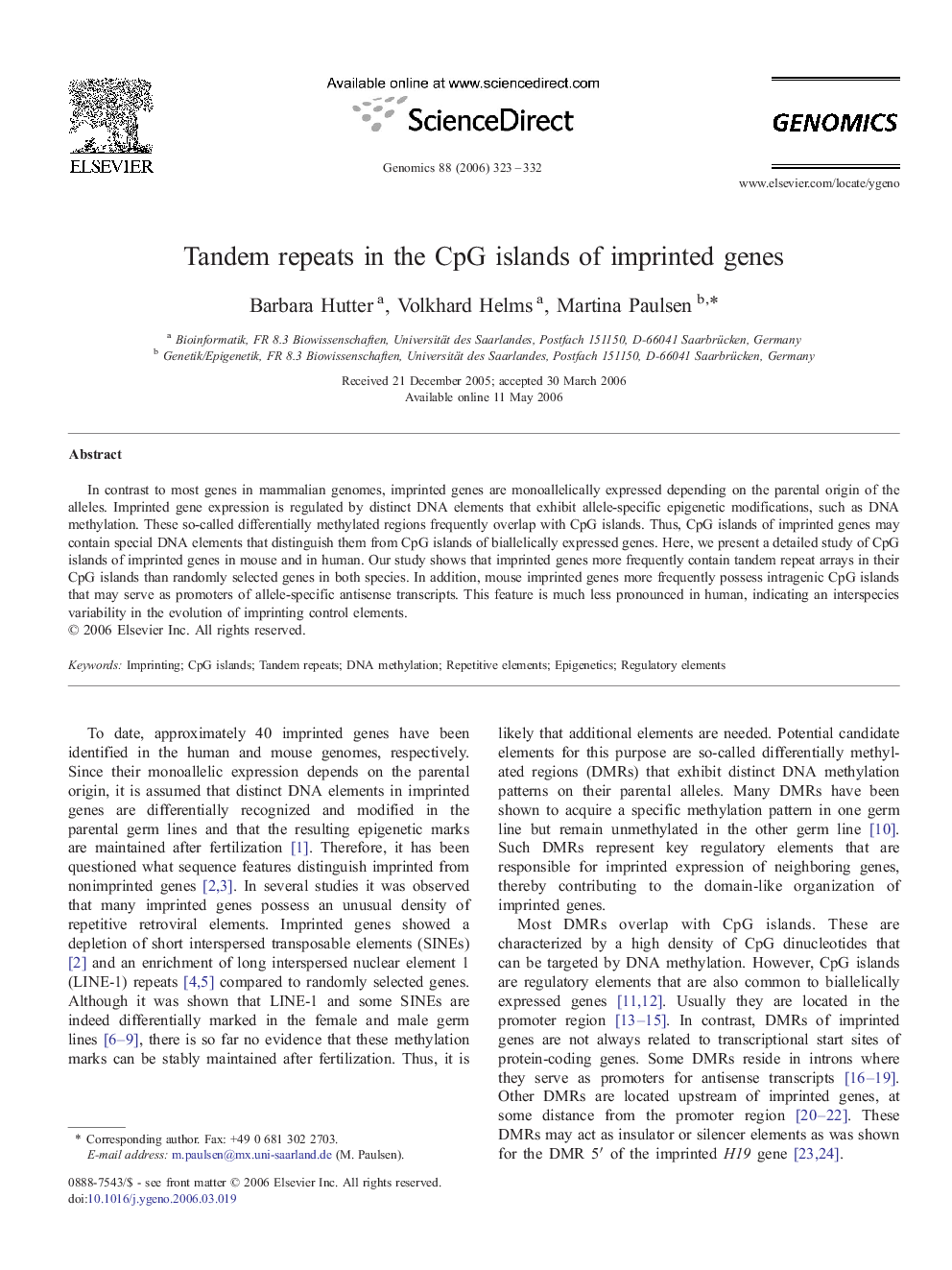 Tandem repeats in the CpG islands of imprinted genes