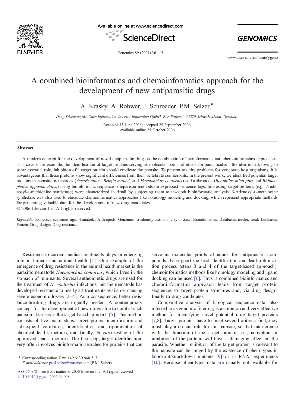 A combined bioinformatics and chemoinformatics approach for the development of new antiparasitic drugs