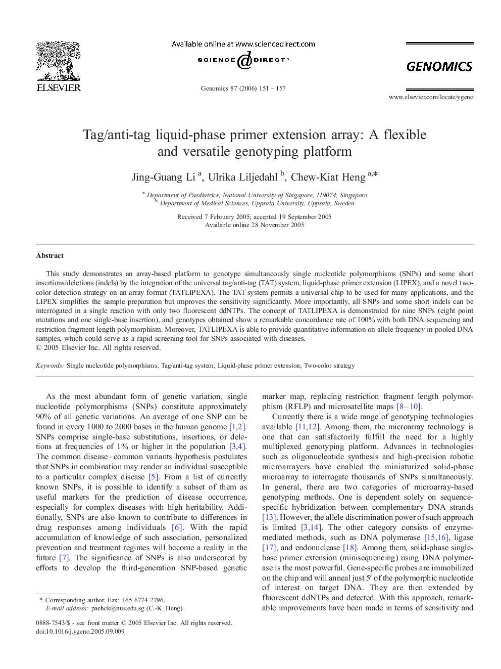 Tag/anti-tag liquid-phase primer extension array: A flexible and versatile genotyping platform