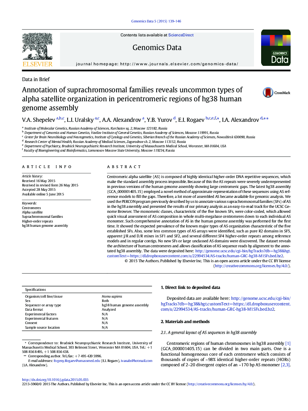 Annotation of suprachromosomal families reveals uncommon types of alpha satellite organization in pericentromeric regions of hg38 human genome assembly