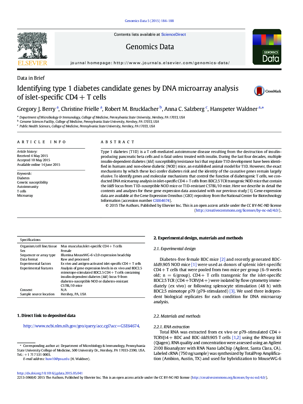 Identifying type 1 diabetes candidate genes by DNA microarray analysis of islet-specific CD4 + T cells