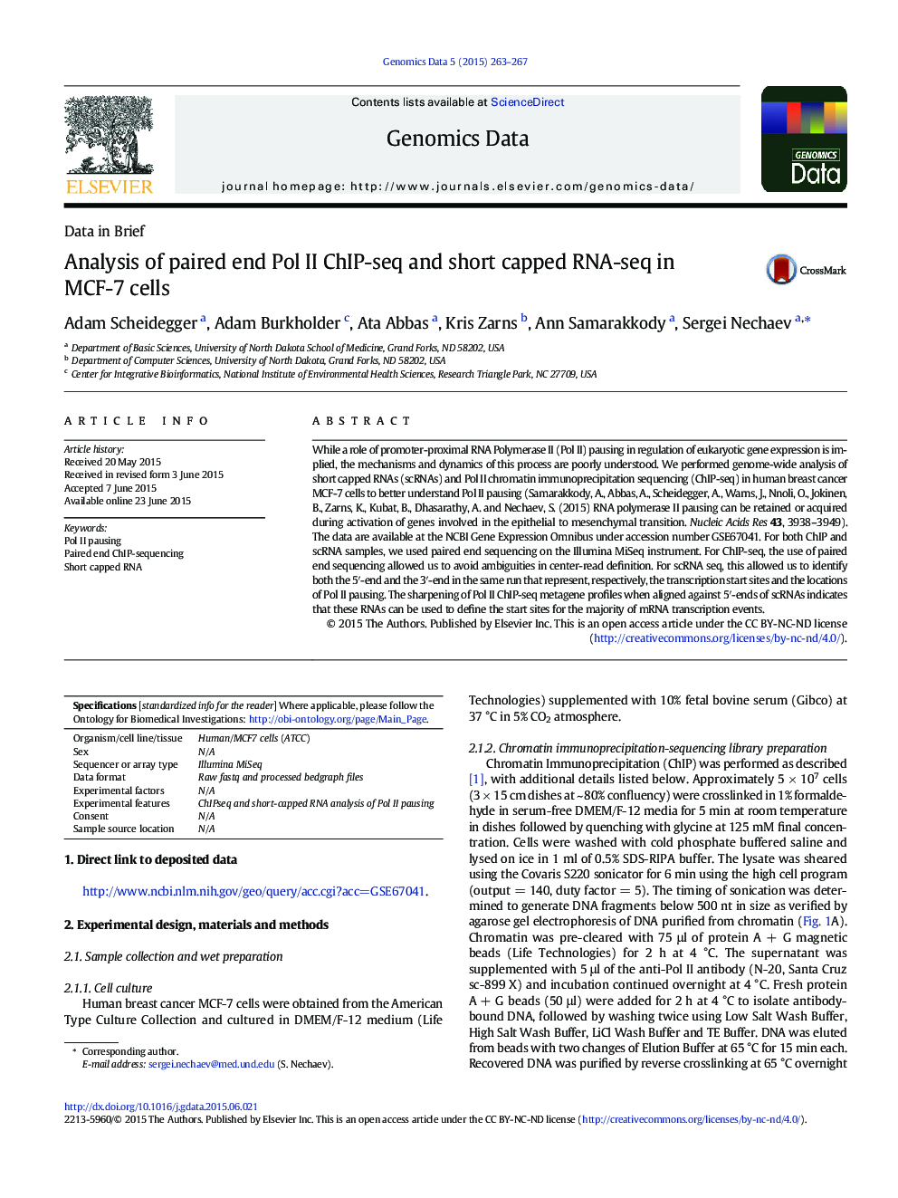 Analysis of paired end Pol II ChIP-seq and short capped RNA-seq in MCF-7 cells