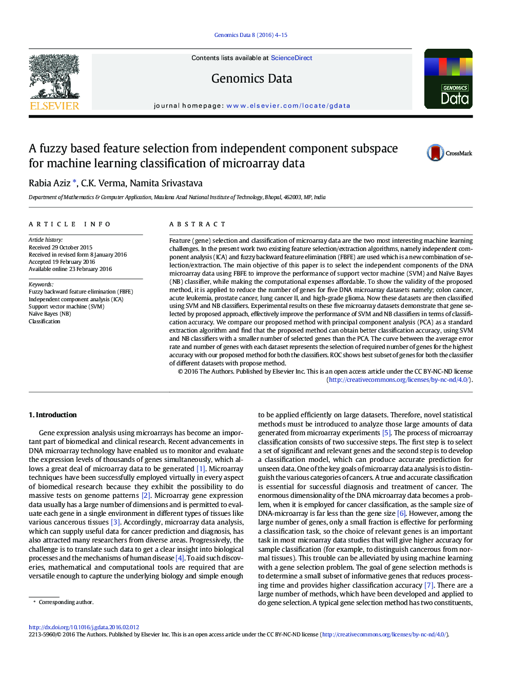 A fuzzy based feature selection from independent component subspace for machine learning classification of microarray data