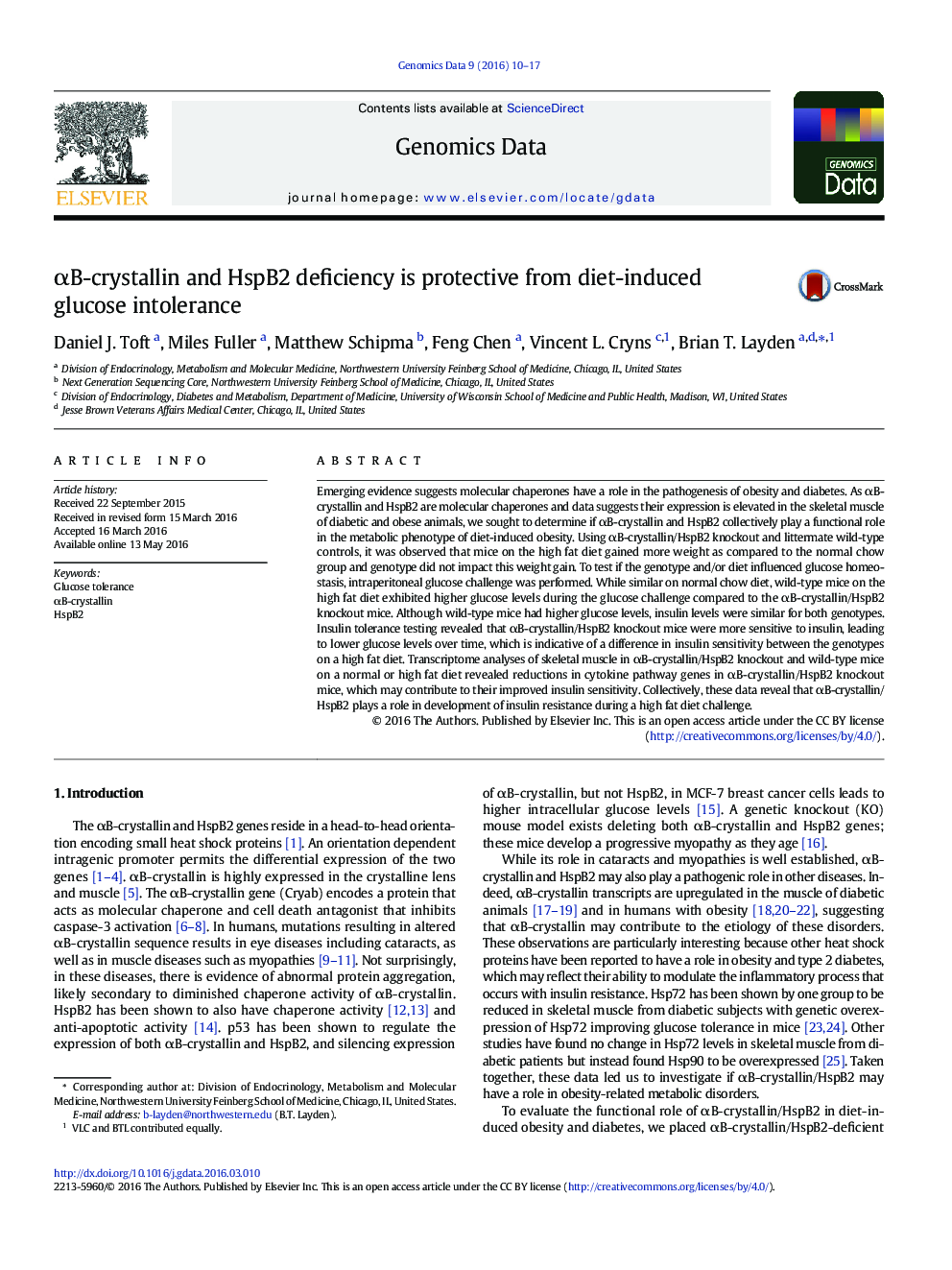 αB-crystallin and HspB2 deficiency is protective from diet-induced glucose intolerance