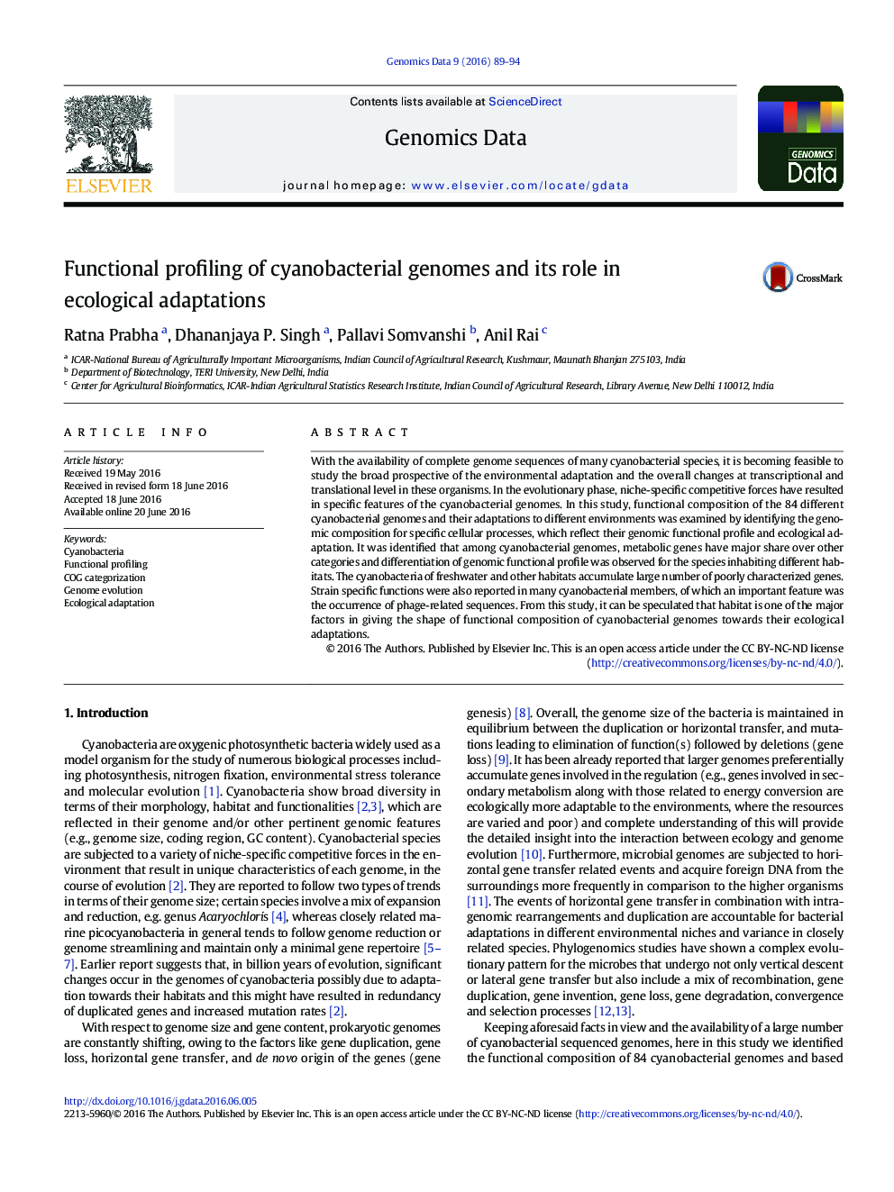 Functional profiling of cyanobacterial genomes and its role in ecological adaptations
