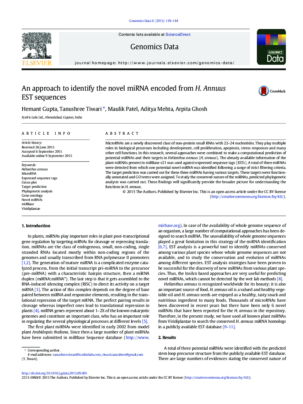 An approach to identify the novel miRNA encoded from H. Annuus EST sequences