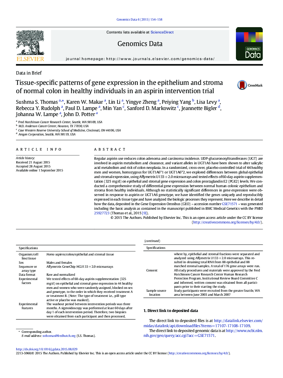 Tissue-specific patterns of gene expression in the epithelium and stroma of normal colon in healthy individuals in an aspirin intervention trial