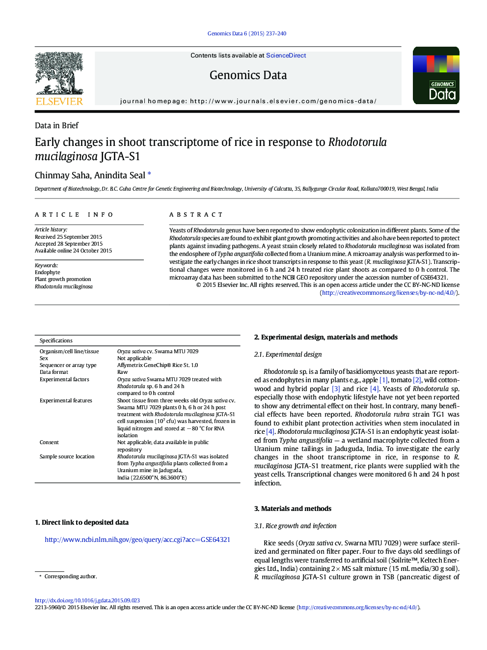 Early changes in shoot transcriptome of rice in response to Rhodotorula mucilaginosa JGTA-S1