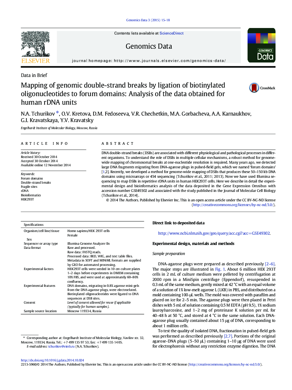 Mapping of genomic double-strand breaks by ligation of biotinylated oligonucleotides to forum domains: Analysis of the data obtained for human rDNA units