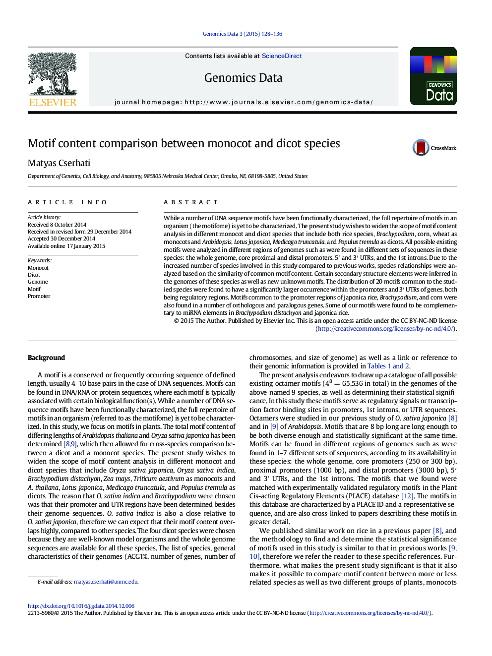 Motif content comparison between monocot and dicot species