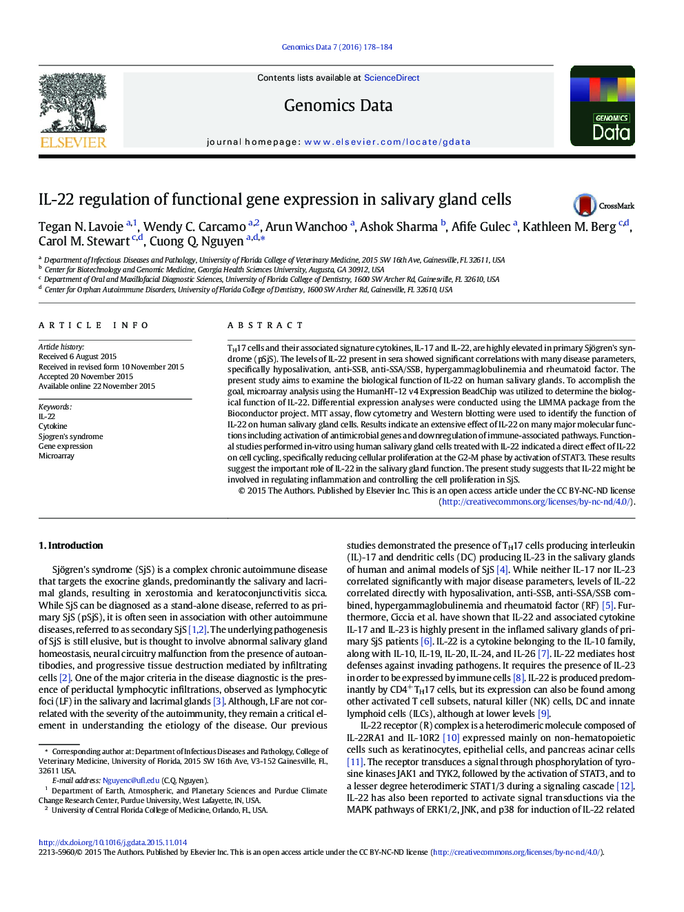 IL-22 regulation of functional gene expression in salivary gland cells