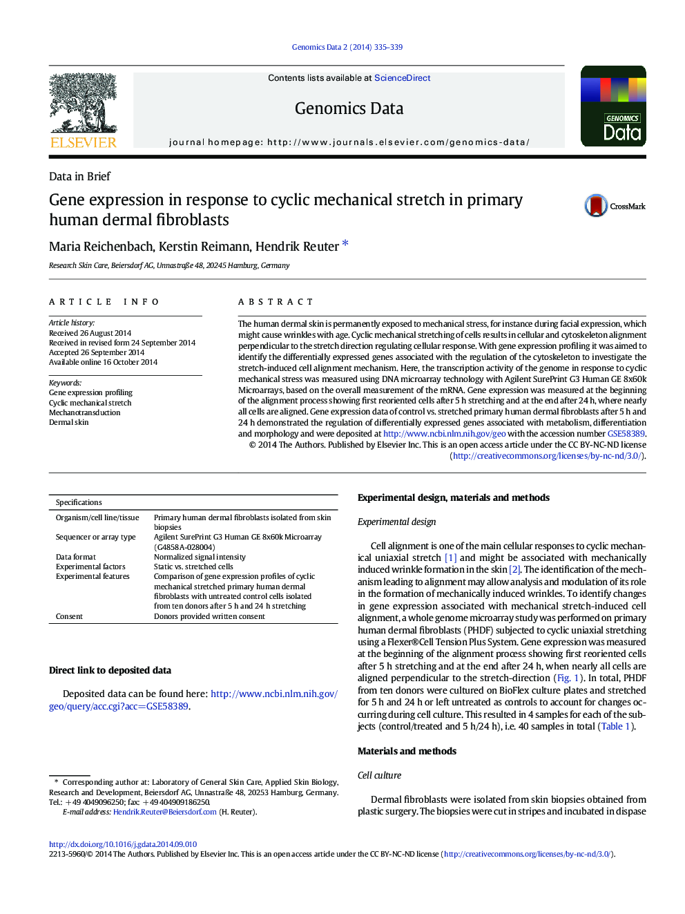 Gene expression in response to cyclic mechanical stretch in primary human dermal fibroblasts