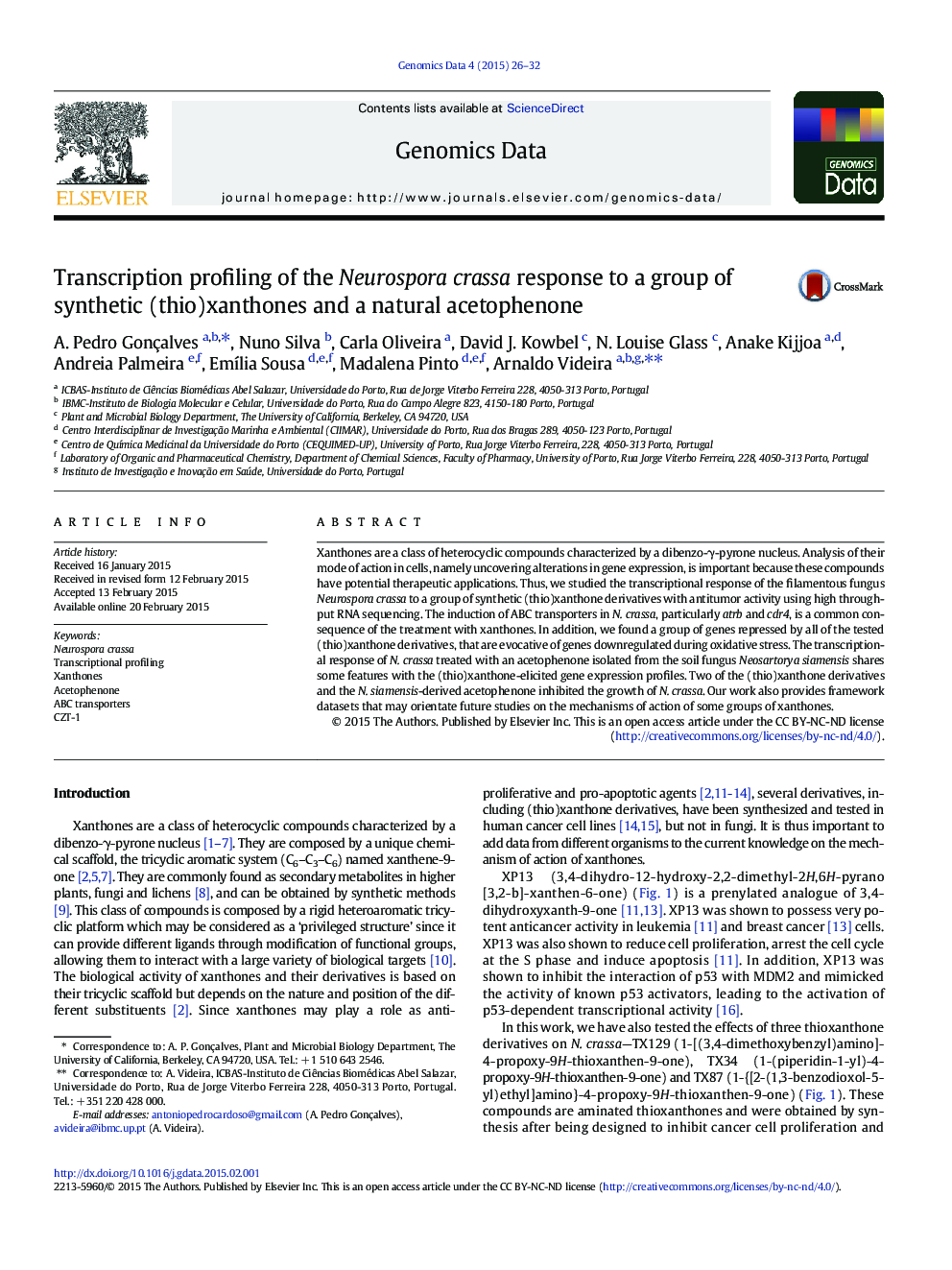 Transcription profiling of the Neurospora crassa response to a group of synthetic (thio)xanthones and a natural acetophenone