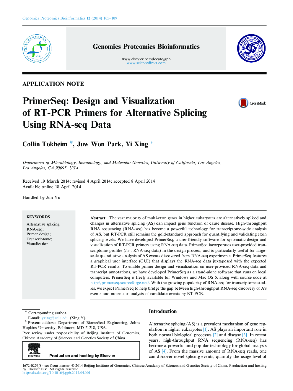 PrimerSeq: Design and Visualization of RT-PCR Primers for Alternative Splicing Using RNA-seq Data 