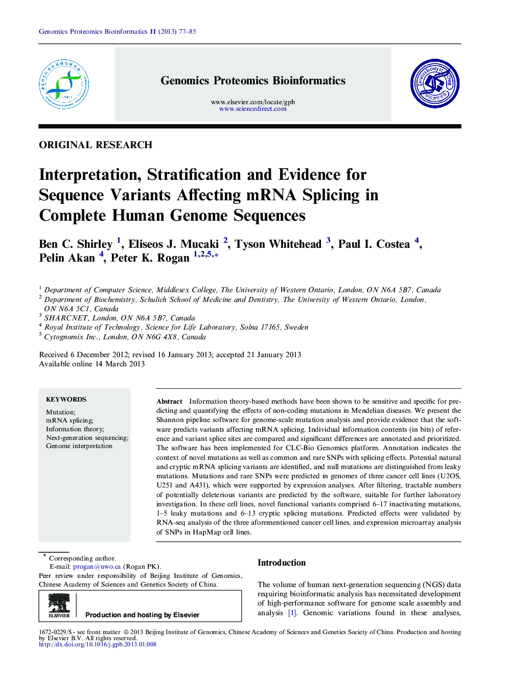 Interpretation, Stratification and Evidence for Sequence Variants Affecting mRNA Splicing in Complete Human Genome Sequences 