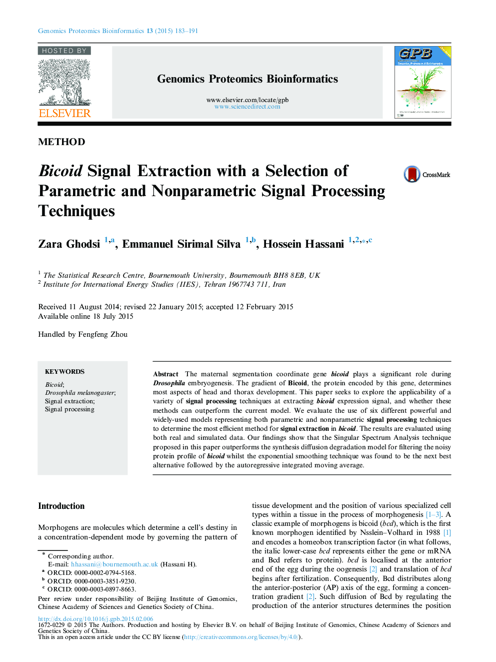 Bicoid Signal Extraction with a Selection of Parametric and Nonparametric Signal Processing Techniques 