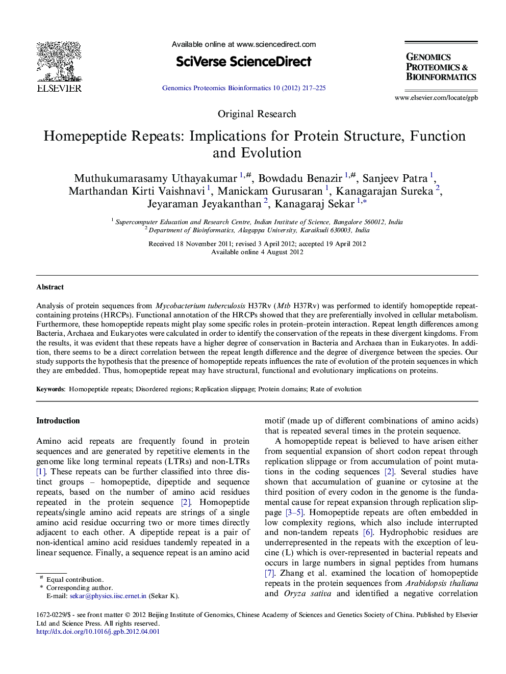 Homepeptide Repeats: Implications for Protein Structure, Function and Evolution