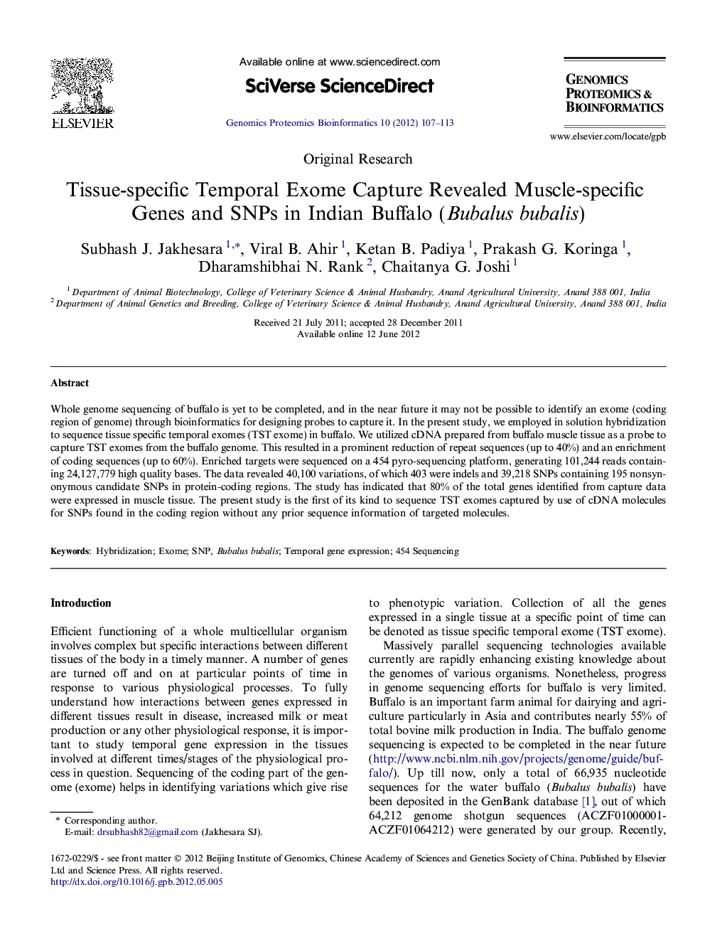 Tissue-specific Temporal Exome Capture Revealed Muscle-specific Genes and SNPs in Indian Buffalo (Bubalus bubalis)