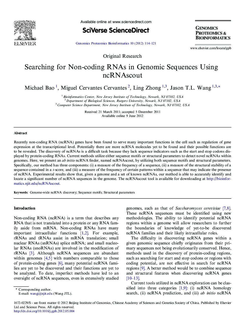 Searching for Non-coding RNAs in Genomic Sequences Using ncRNAscout