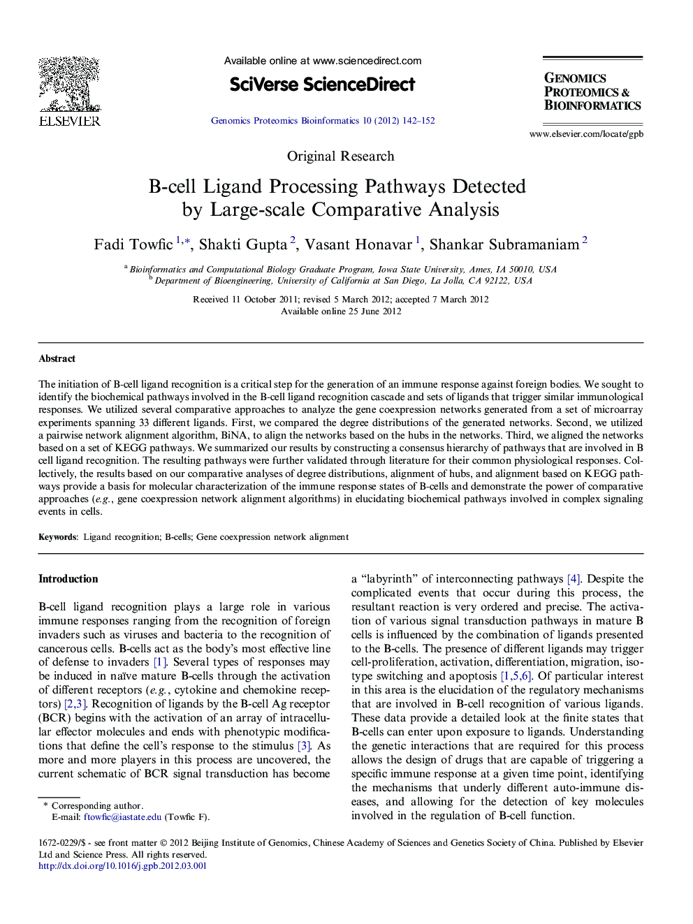 B-cell Ligand Processing Pathways Detected by Large-scale Comparative Analysis