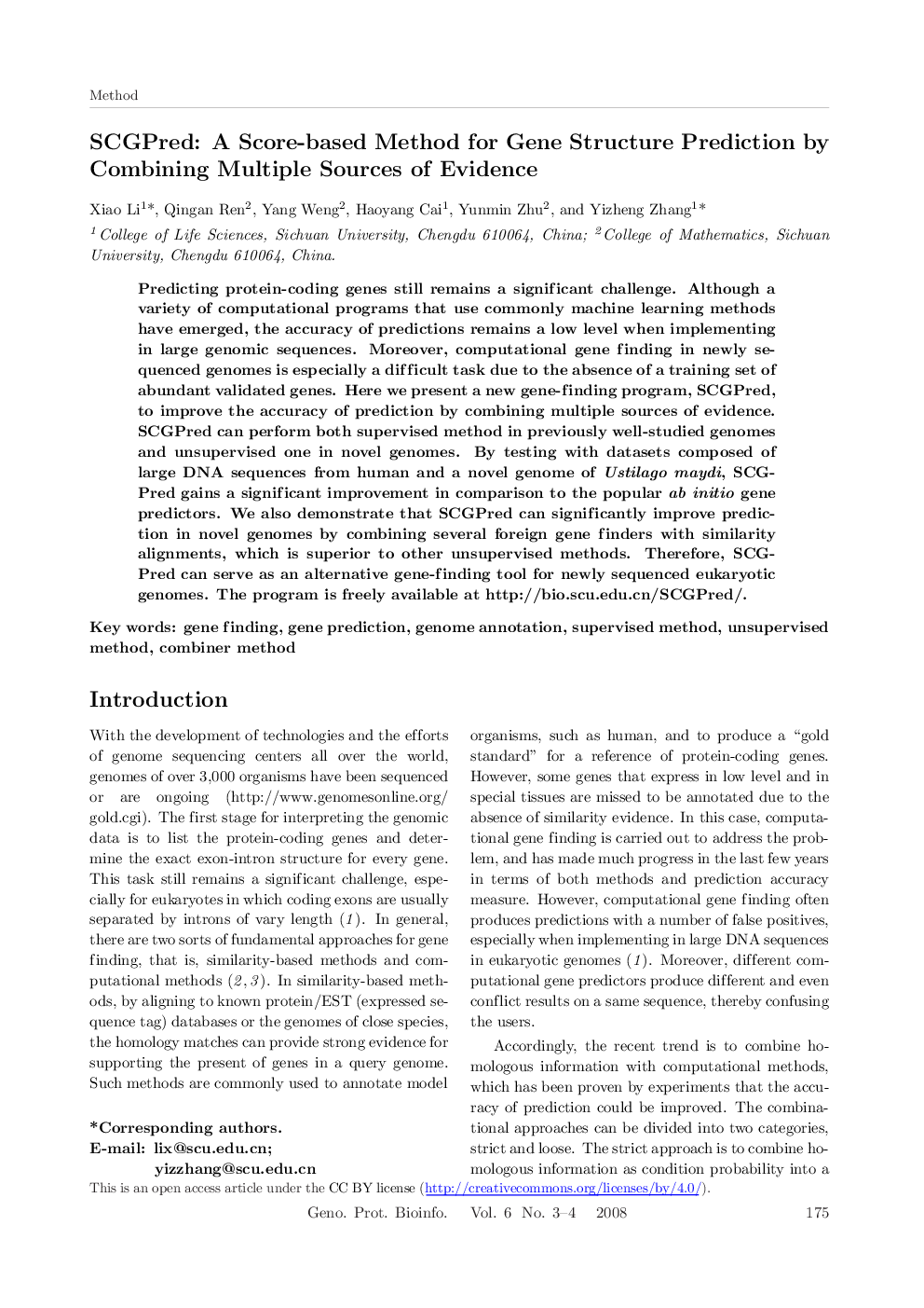 SCGPred: A Score-based Method for Gene Structure Prediction by Combining Multiple Sources of Evidence