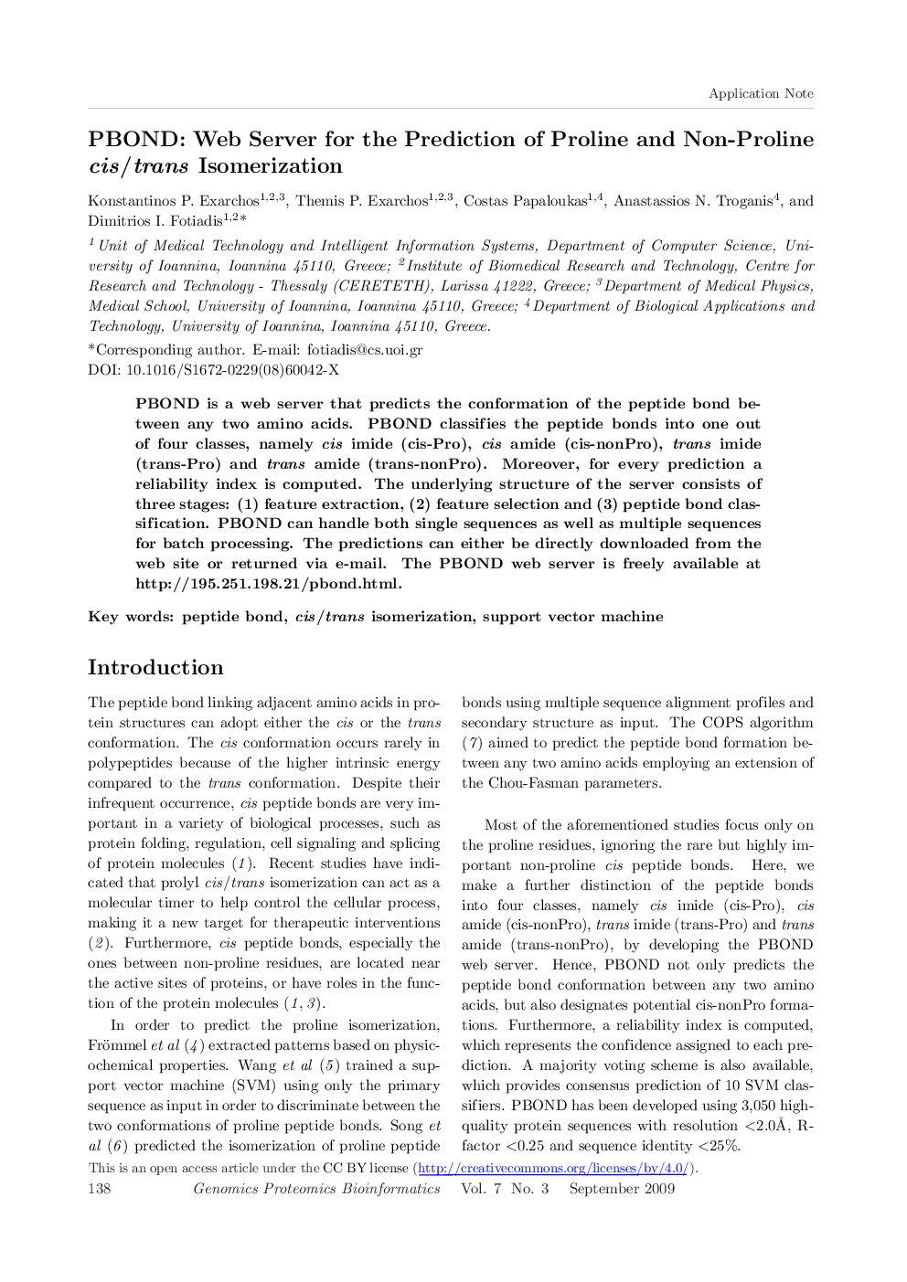 PBOND: Web Server for the Prediction of Proline and Non-Proline cis/trans Isomerization