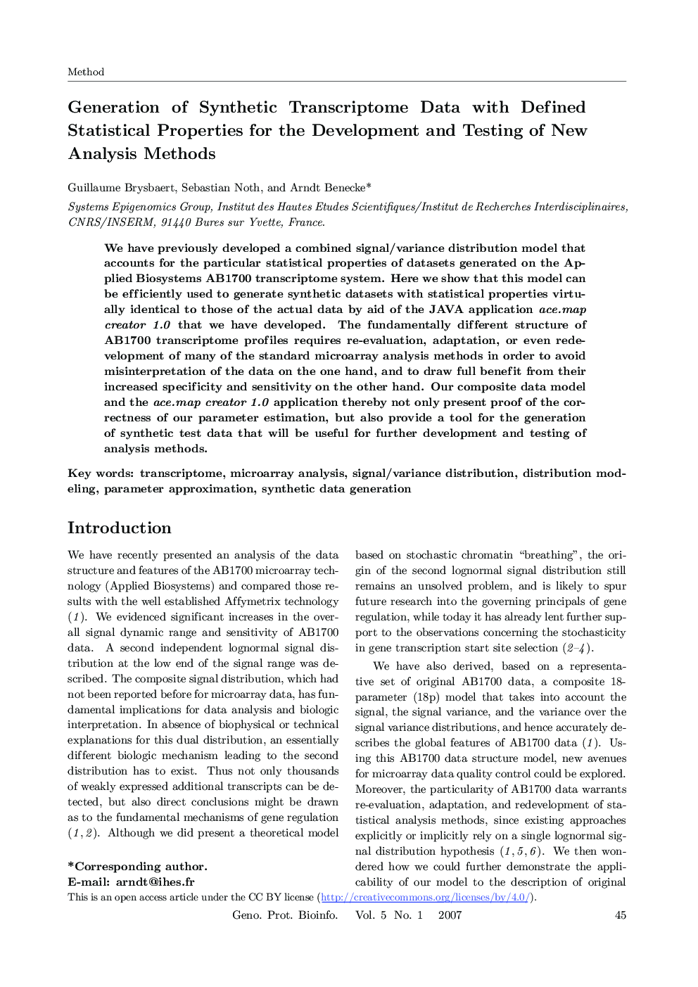 Generation of Synthetic Transcriptome Data with Defined Statistical Properties for the Development and Testing of New Analysis Methods