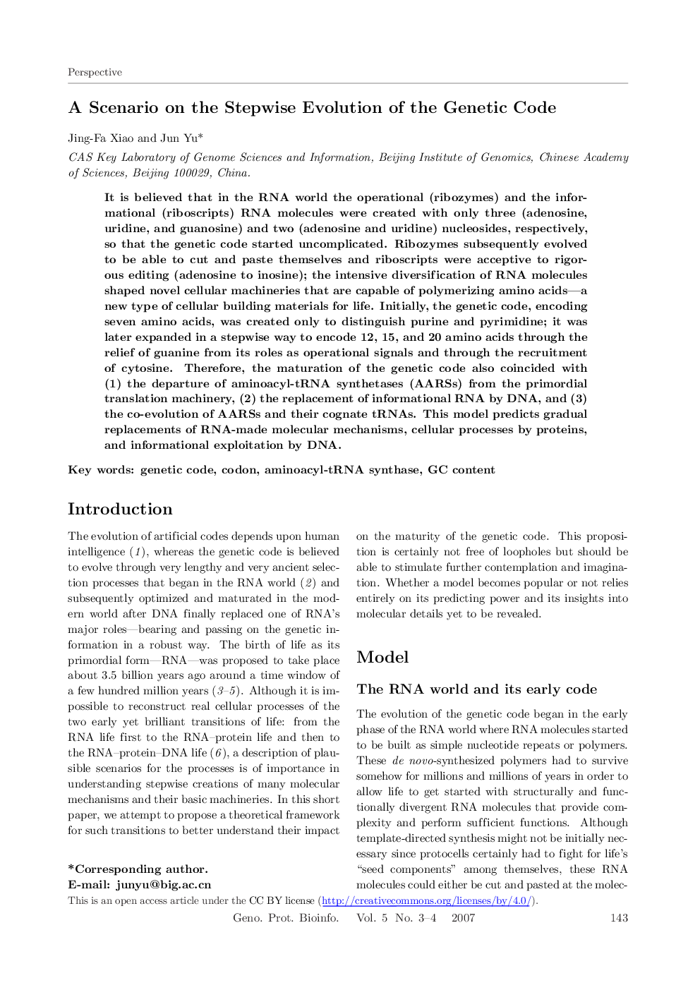 A Scenario on the Stepwise Evolution of the Genetic Code