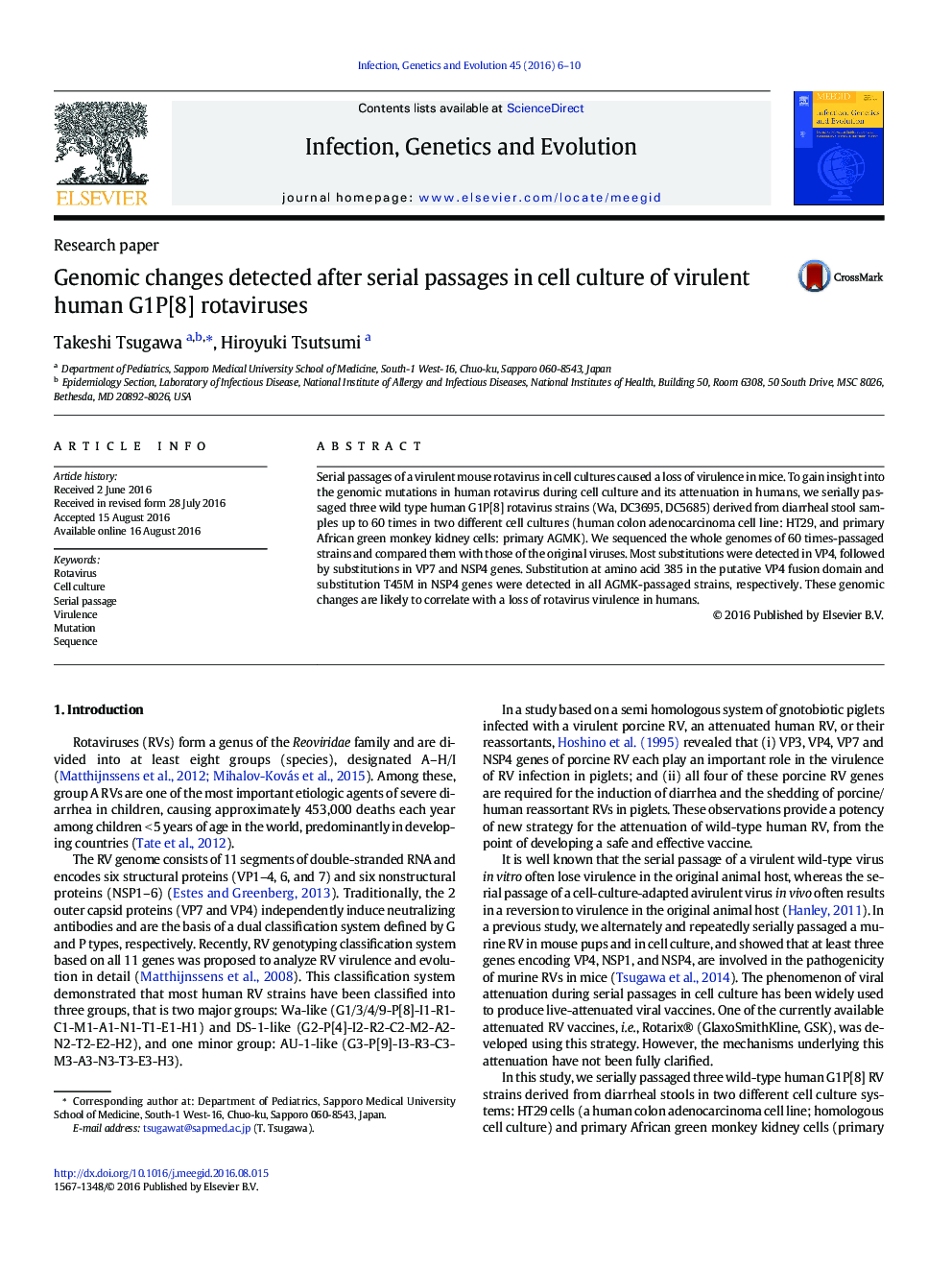 Genomic changes detected after serial passages in cell culture of virulent human G1P[8] rotaviruses