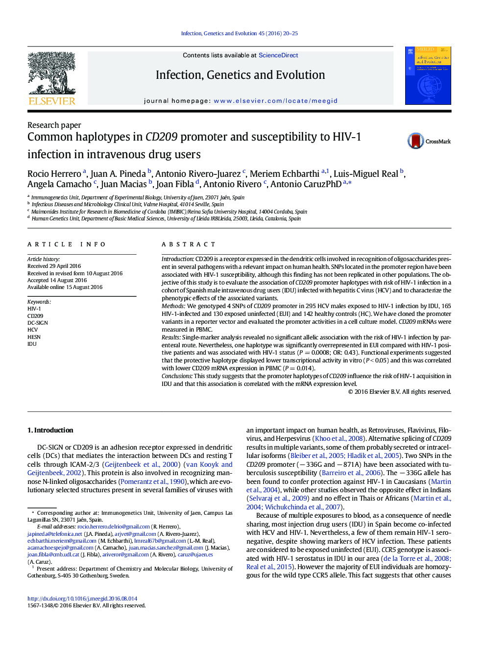 Common haplotypes in CD209 promoter and susceptibility to HIV-1 infection in intravenous drug users