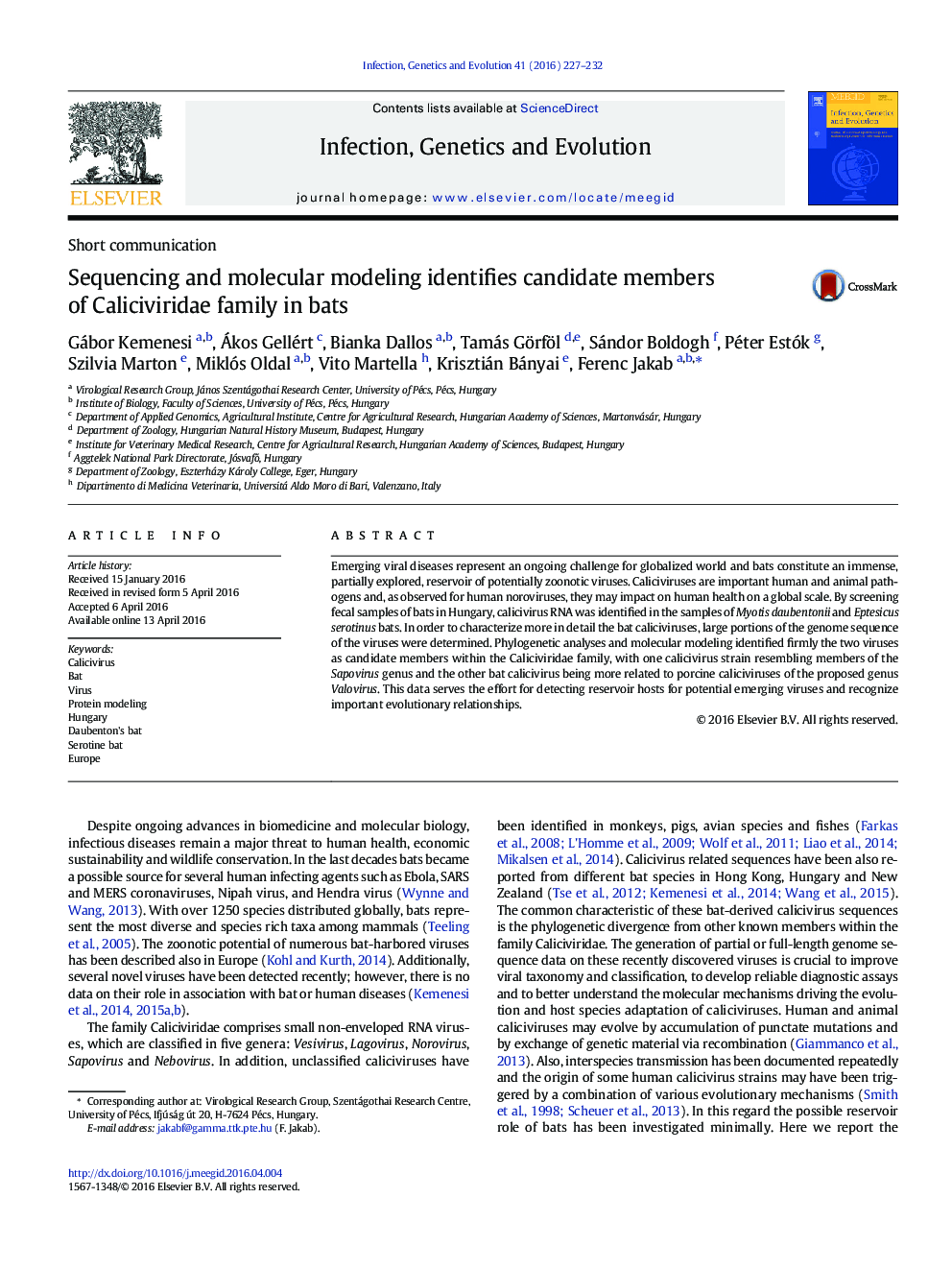 Sequencing and molecular modeling identifies candidate members of Caliciviridae family in bats