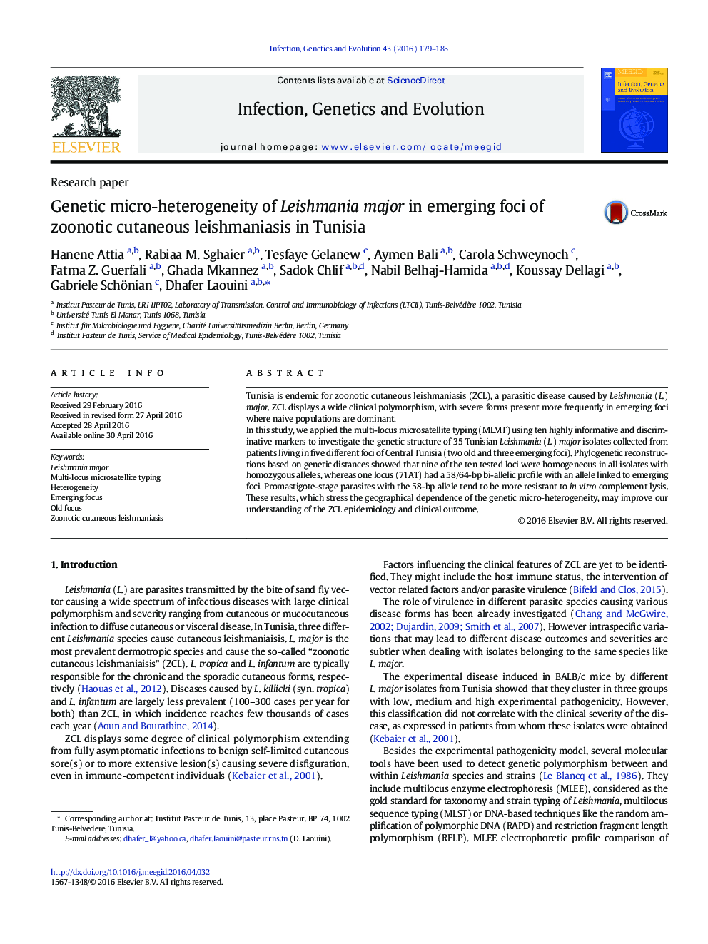 Genetic micro-heterogeneity of Leishmania major in emerging foci of zoonotic cutaneous leishmaniasis in Tunisia