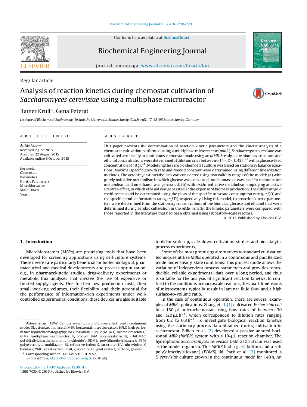 Analysis of reaction kinetics during chemostat cultivation of Saccharomyces cerevisiae using a multiphase microreactor