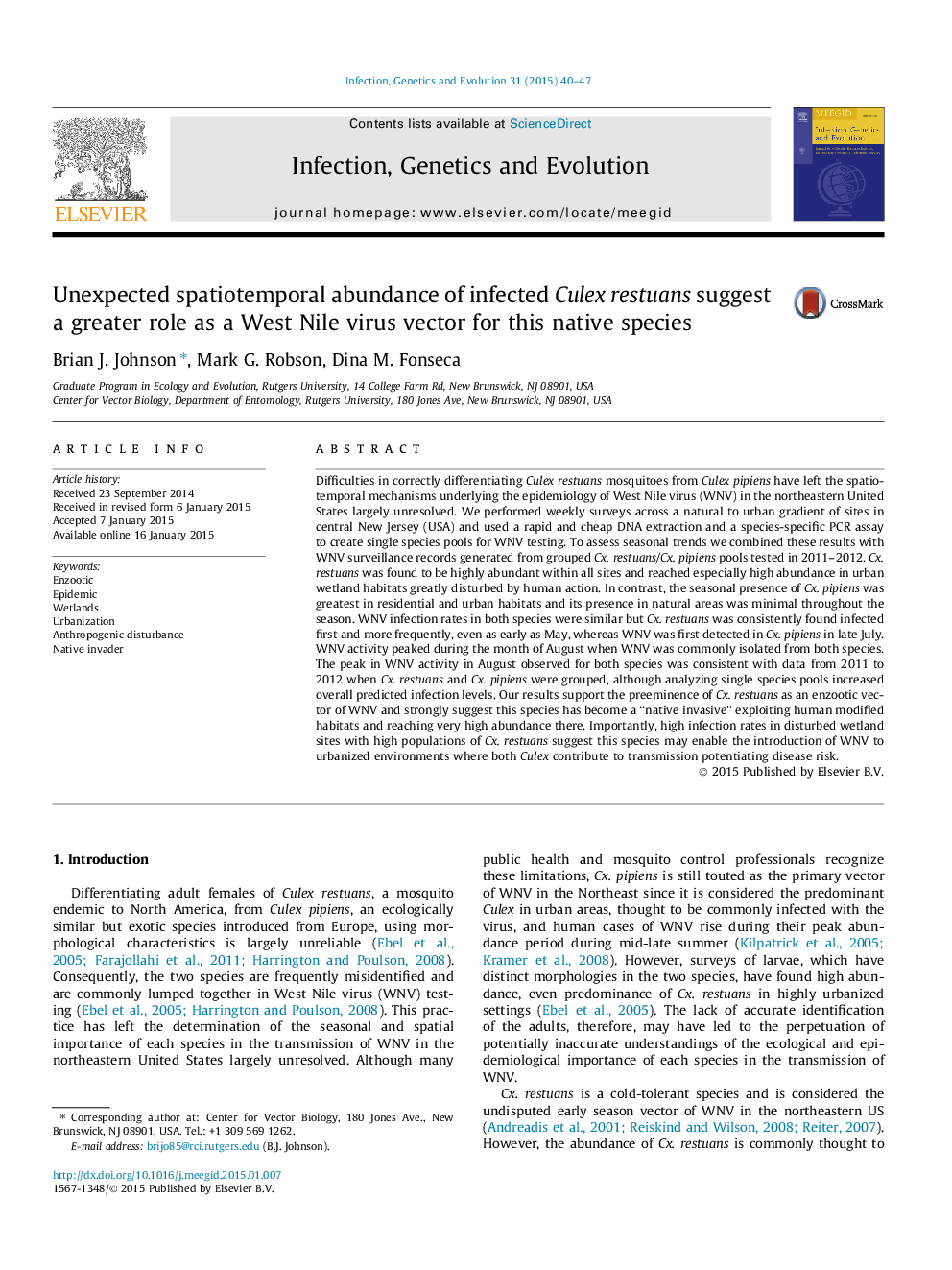 Unexpected spatiotemporal abundance of infected Culex restuans suggest a greater role as a West Nile virus vector for this native species