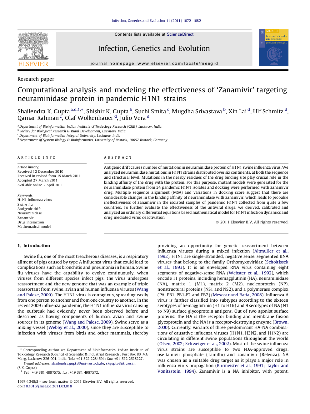 Computational analysis and modeling the effectiveness of ‘Zanamivir’ targeting neuraminidase protein in pandemic H1N1 strains