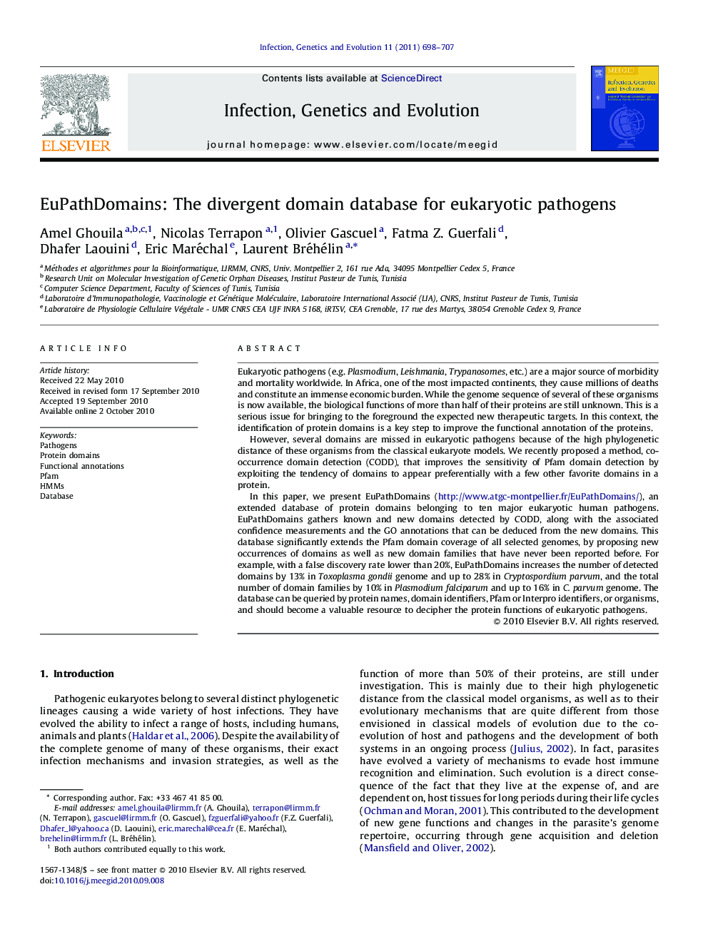 EuPathDomains: The divergent domain database for eukaryotic pathogens