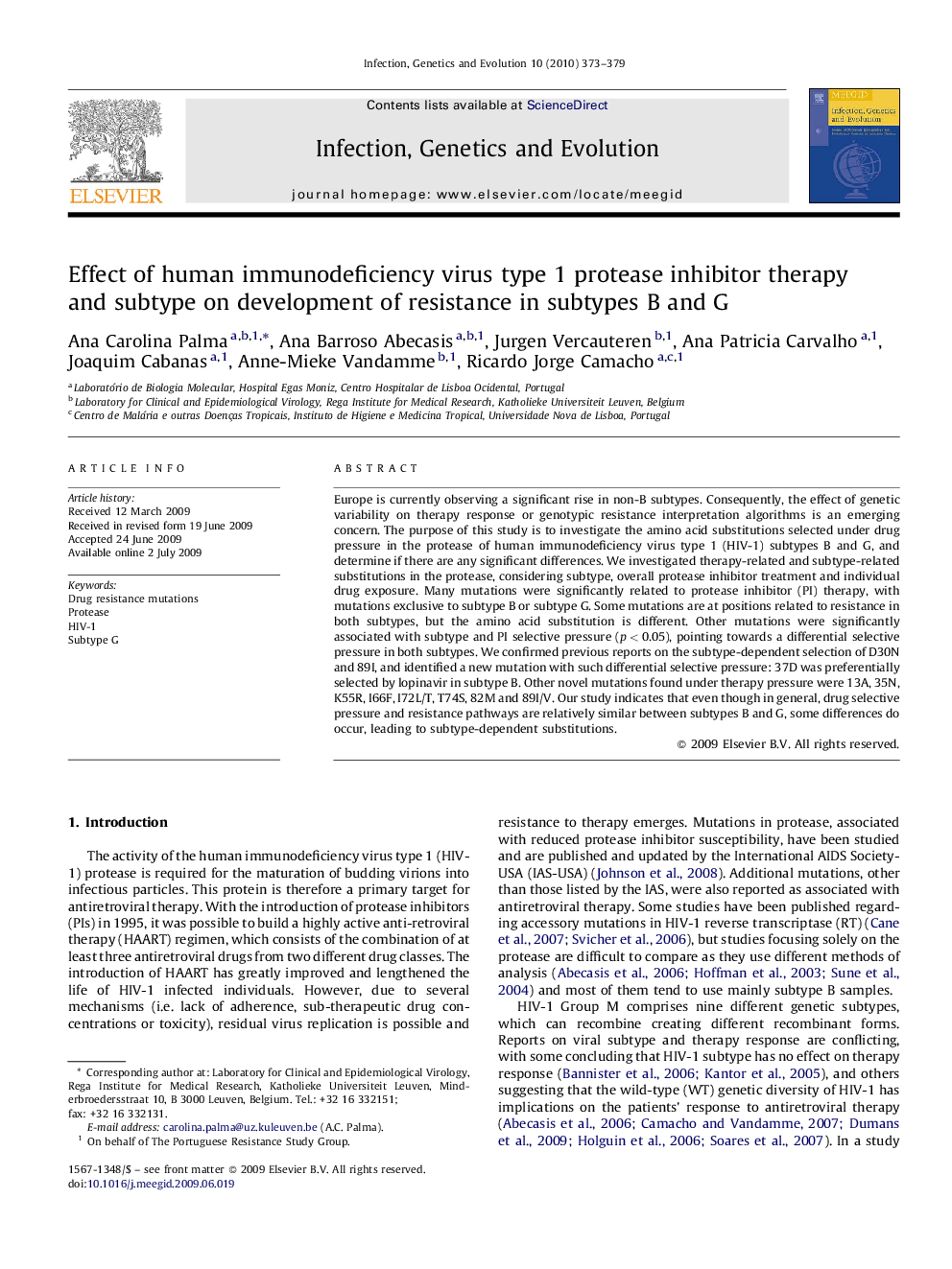 Effect of human immunodeficiency virus type 1 protease inhibitor therapy and subtype on development of resistance in subtypes B and G