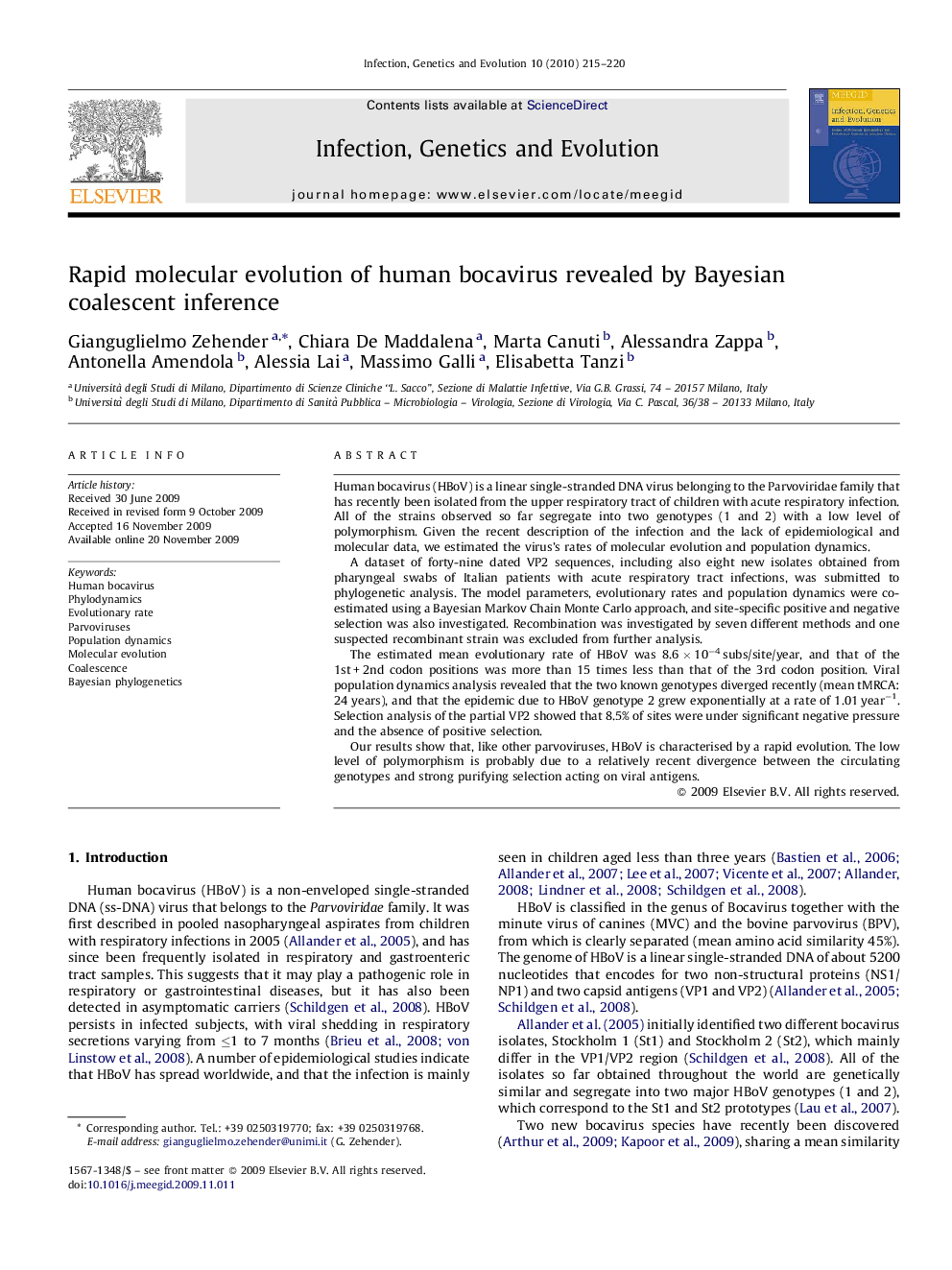 Rapid molecular evolution of human bocavirus revealed by Bayesian coalescent inference